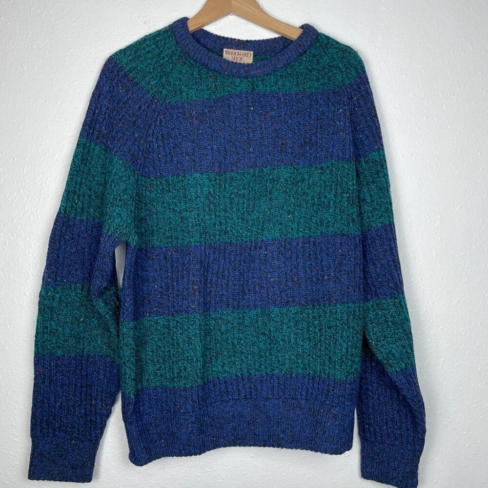 VTG Woodward Shop 100% British Wool Colorblock Striped Knit Sweater Size: XL